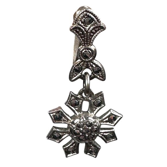 Vintage Sterling Silver Sunburst Drop Dangle Earrings Screw Back for Non-Pierced - Picture 2 of 6